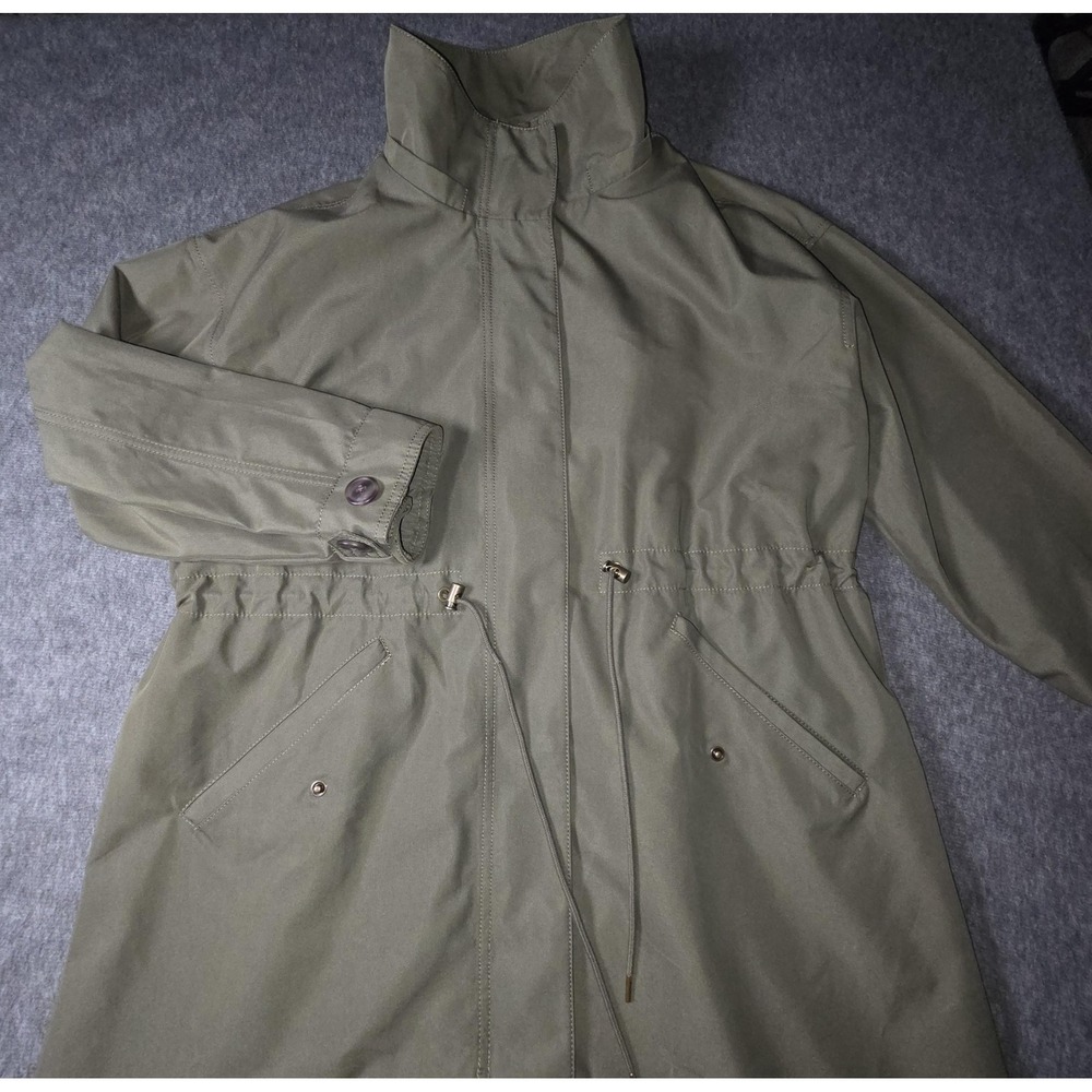 Gap Coat Womens Small Petite Olive Green Water Repellent Parka Drawstring Waist